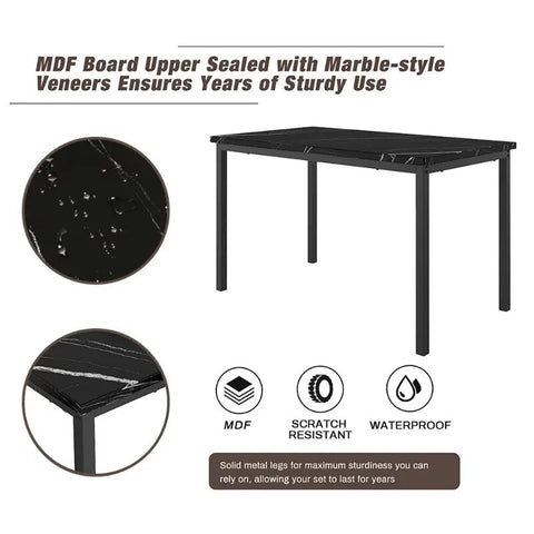 5 Piece Dining Table Set Modern Faux Marble Tabletop & 4 PU Leather Upholstered Chairs Rectangle Kitchen Table and Chairs 4 Persons