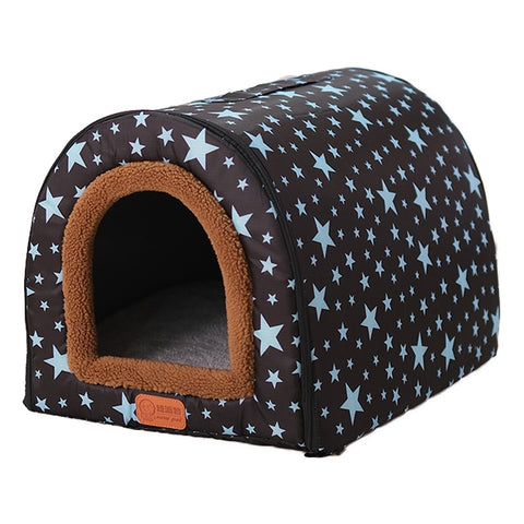 Cat Print Stars House Bed