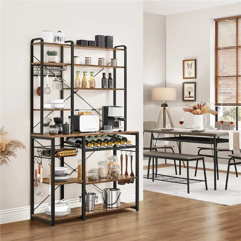 71inch H Baker's Rack Free Standing Microwave Stand, Rustic Brown House