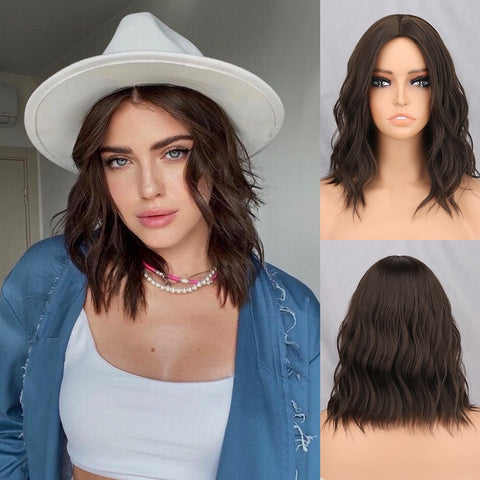 Short Bob Brown Dark Blue Synthetic Wig Hair