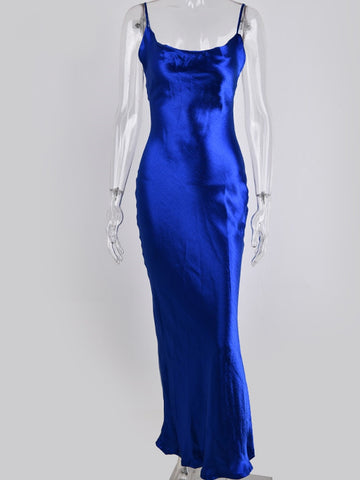 Women Satin Lace Up Trumpet Long Dress