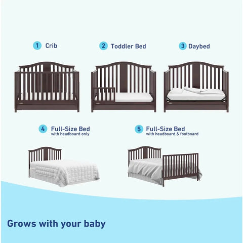 2023 Graco Solano 5-in-1 Convertible Baby Crib with Drawer, Espresso