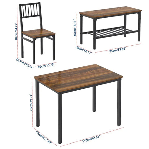 Gezen Dining Table Set with 2 Chairs and a Bench, Rectangular Console Table Side Table