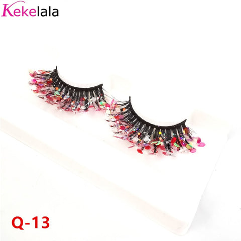 Unique Shining Colored Eyelashes Gold Pink Green Glitter Colorful False Eye Lashes