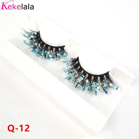 Unique Shining Colored Eyelashes Gold Pink Green Glitter Colorful False Eye Lashes