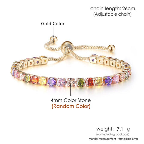 Women Rainbow Colorful Zircon Charm Bracelet