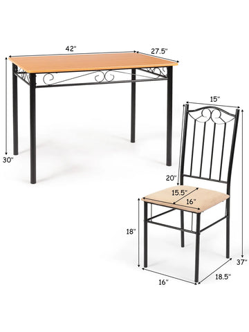 Dining Set Wood Metal Table 30'' and 4 Chairs