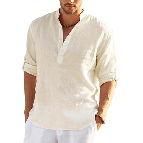 New Men Linen Long Sleeve T-Shirt