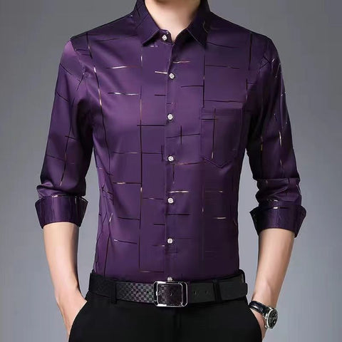 Men New Thin Plaid Smooth Shirts