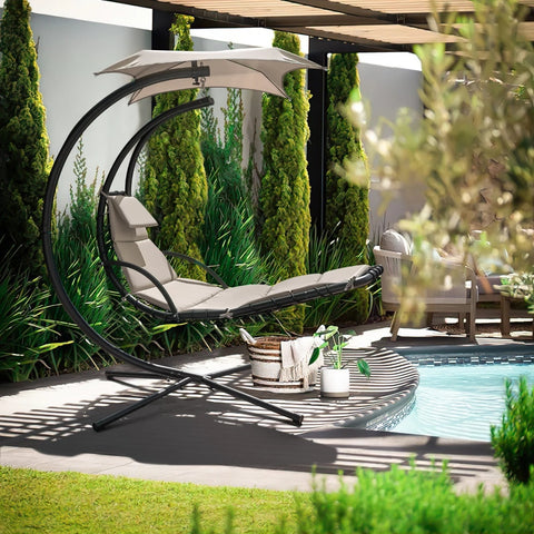 Vineego Outdoor Curved Hanging Chaise Lounge Chair Floating