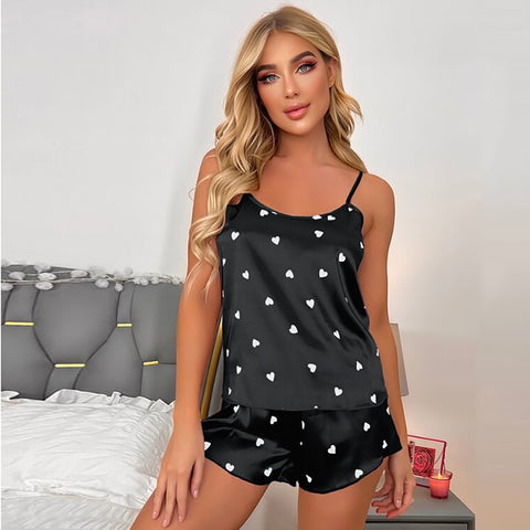 New Satin Silk Lace Cami Vest Shorts Lingerie Set