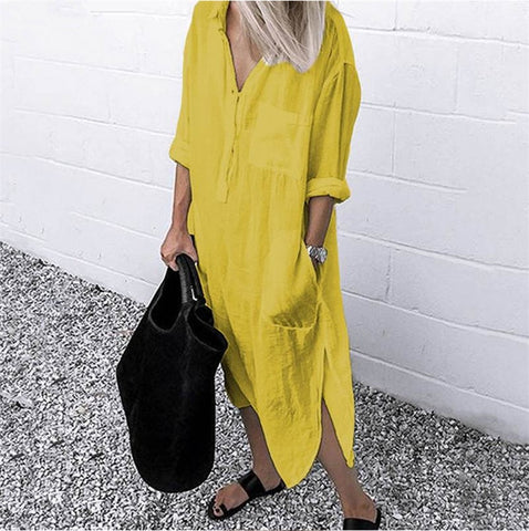 Women Casual Long Sleeve Side Split Button Dresses