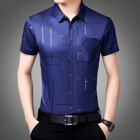 Men New Thin Plaid Smooth Shirts