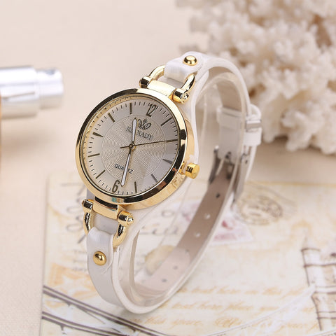 Women Leather Thin Strap Solid Color Fashion  Watch