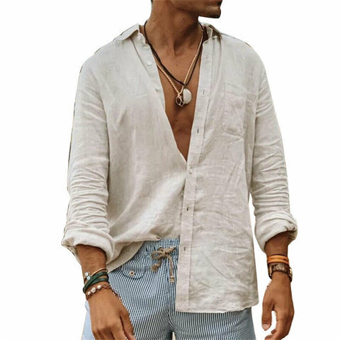 2023 Men Casual Cotton Linen Shirts