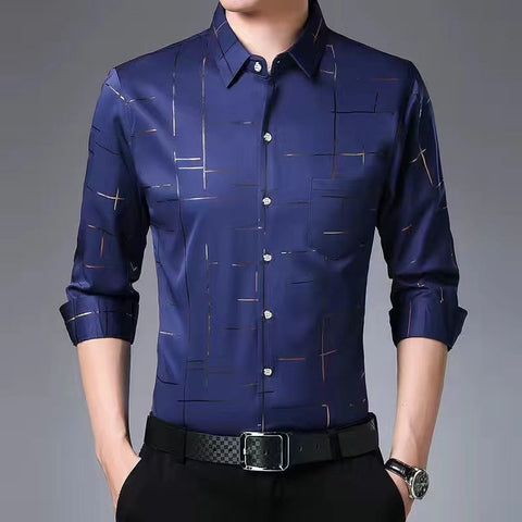 Men New Thin Plaid Smooth Shirts