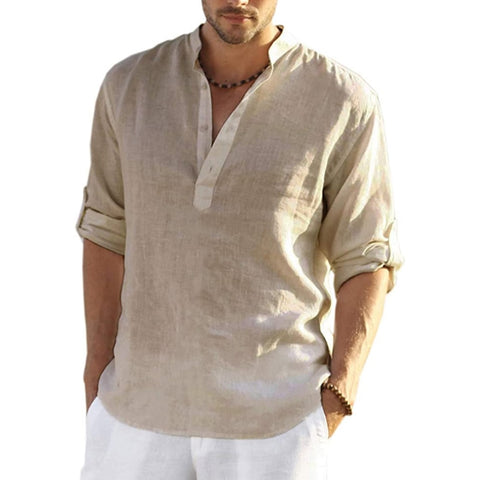 New Men Linen Long Sleeve T-Shirt