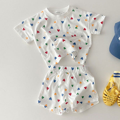Baby O-neck Tees Heart Print Clothes