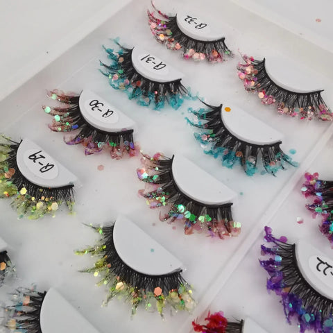 Color Luminous 3D Eyelashes Glitter Sequins Thick and Exaggerated