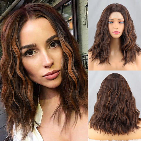 Short Bob Brown Dark Blue Synthetic Wig Hair