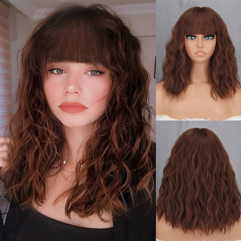 Short Bob Brown Dark Blue Synthetic Wig Hair