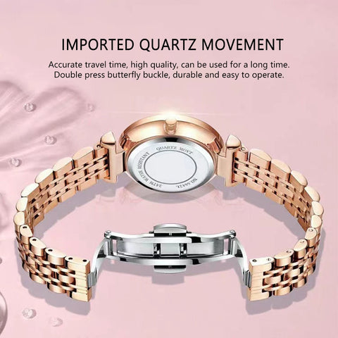 Women Waterproof Stainless Steel Diamond Wristwatch