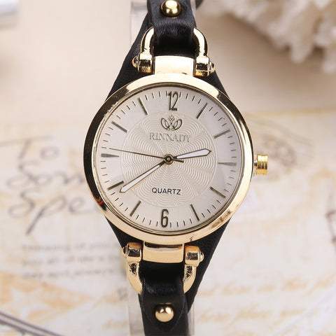 Women Leather Thin Strap Solid Color Fashion  Watch