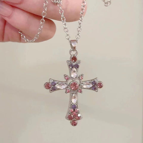 Gothic Pink Cross Necklace