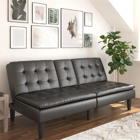 Mainstays Memory Foam Futon with Cupholders and USB, Black Faux Leather