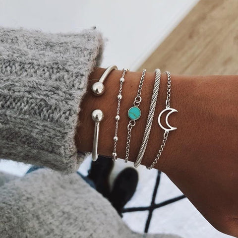 New Trendy Geometric Link Chain Bracelet Set