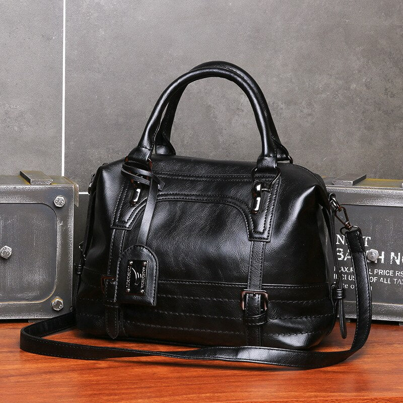 Womens Oil Wax Leather One Shoulder Crossbody Bag