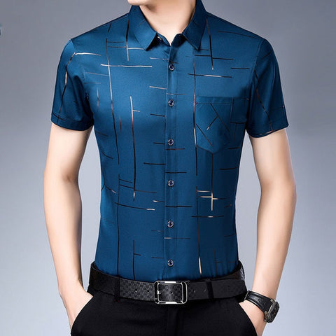 Men New Thin Plaid Smooth Shirts