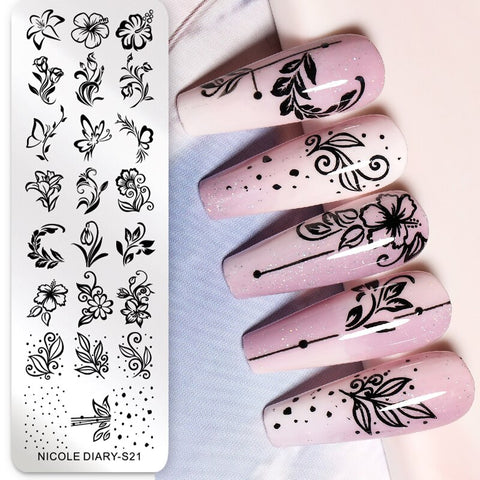 Nail Stamping Plates Flower Leaf Line Design Stamp
