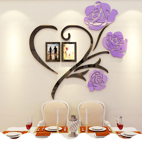 Rose Flower Pattern 3D Acrylic Decoration Wall Sticker