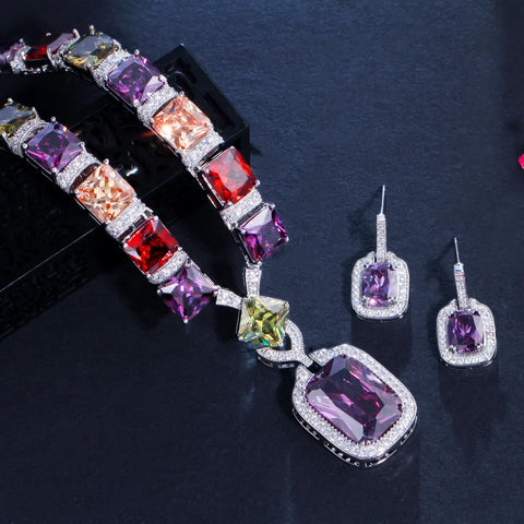 Trendy Colorful Lab Diamond Jewelry set White Gold Filled