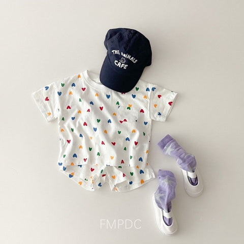 Baby O-neck Tees Heart Print Clothes