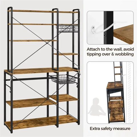 71inch H Baker's Rack Free Standing Microwave Stand, Rustic Brown House