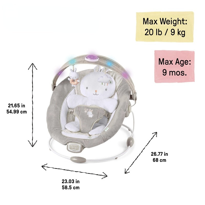 Baby Bouncer Seat with Light Up Toy Bar & Tummy Time Pillow