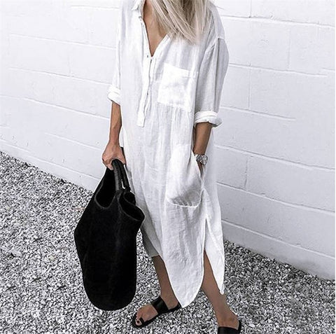 Women Casual Long Sleeve Side Split Button Dresses