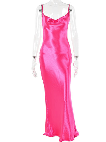 Women Satin Lace Up Trumpet Long Dress