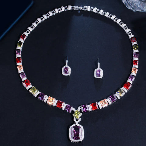 Trendy Colorful Lab Diamond Jewelry set White Gold Filled