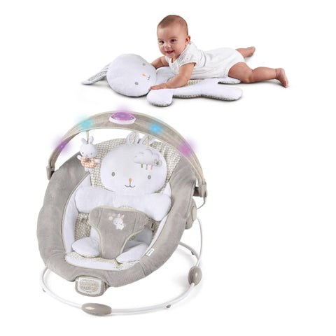Baby Bouncer Seat with Light Up Toy Bar & Tummy Time Pillow