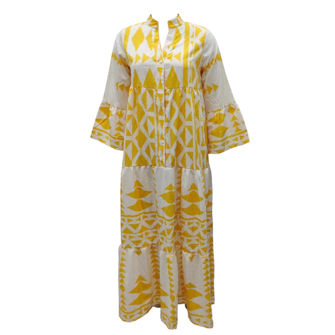 Women Casual Vintage Geometric V Neck Dresses