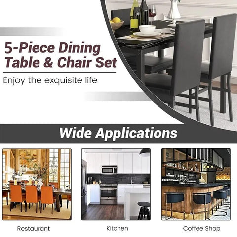 5 Piece Dining Table Set Modern Faux Marble Tabletop & 4 PU Leather Upholstered Chairs Rectangle Kitchen Table and Chairs 4 Persons