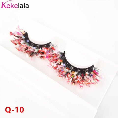 Unique Shining Colored Eyelashes Gold Pink Green Glitter Colorful False Eye Lashes