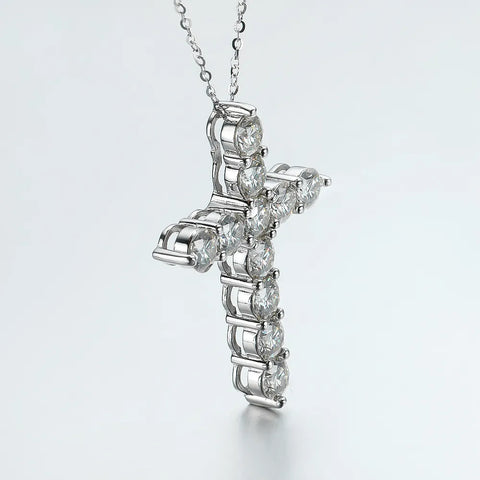 Full Moissanite Cross Pendant Necklace Original 925 Sterling Sliver Chain Plated 18k White Gold Fine