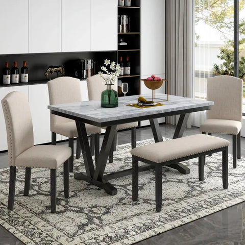 6 Piece Kitchen Dining Table and Chair Set