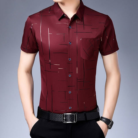Men New Thin Plaid Smooth Shirts