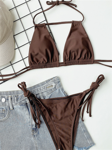 Women 2021 Summer Solid String Swimsuit