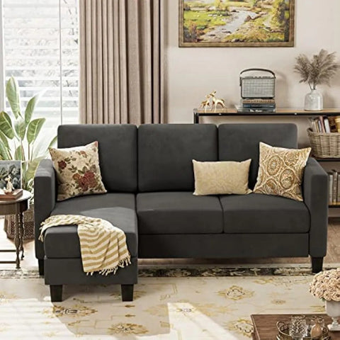 Convertible Sectional Small Sofa L-Shaped Couch Seat with Modern Linen Fabric, for Living Room, 70", Dark Gray